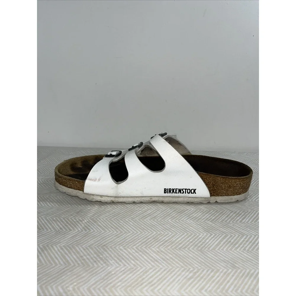 Birkenstock Florida White Womens Size 38 - L 7 Preowned 3 Strap Buckle Sandal